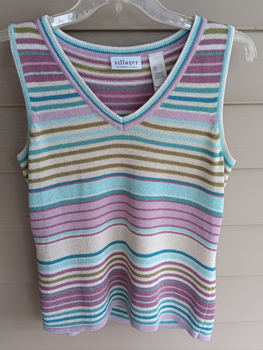 Vintage Villager Striped V-Neck Tank.  Size Large.